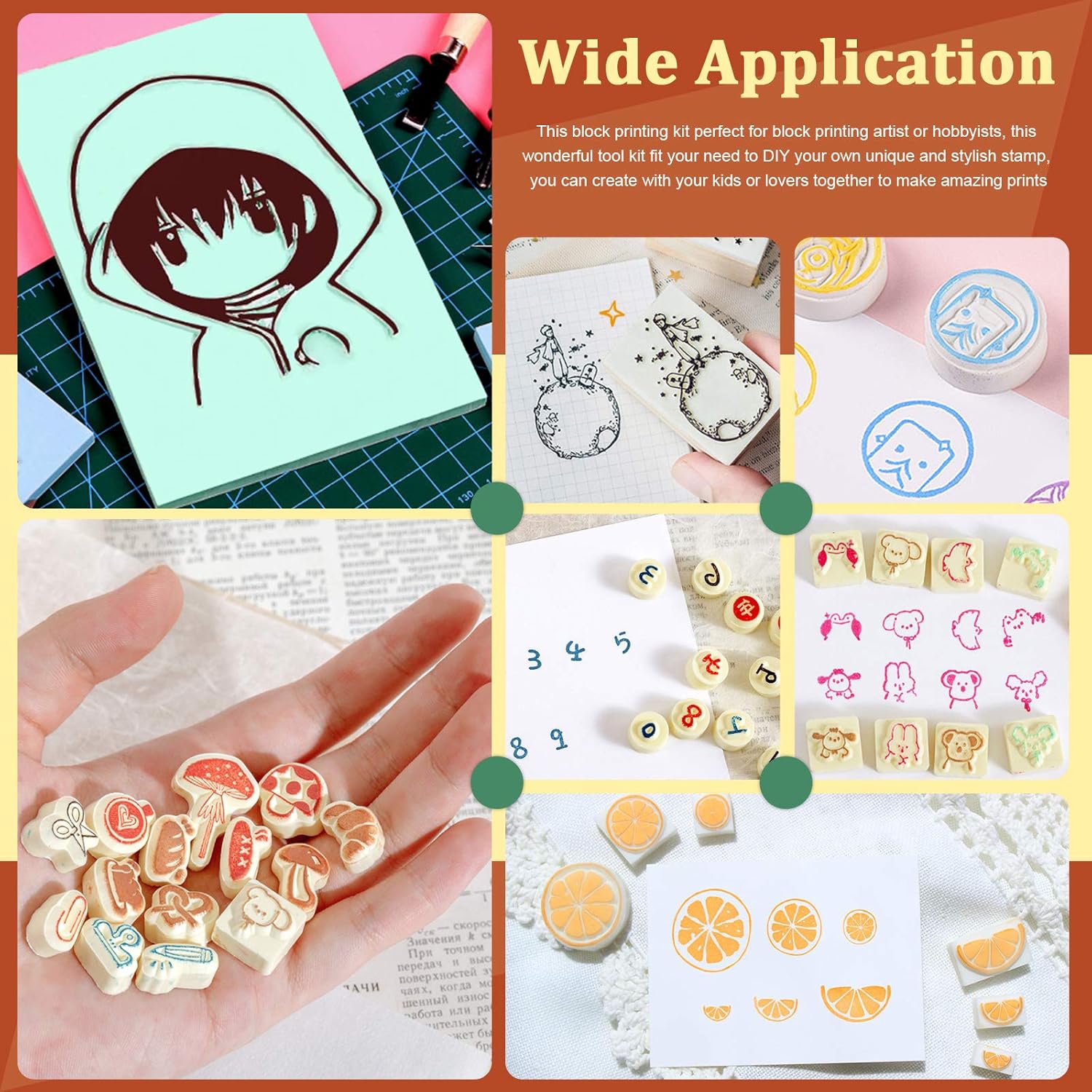 Keadic 12Pcs Soft Rubber Carving Blocks Kit, Comes with Linoleum Cutter Tools & 2 Inches Rubber Roller Brayer Rollers Glue Roller for Ink Paint Block Stamping, Printmaking Wallpaper and Arts & Crafts