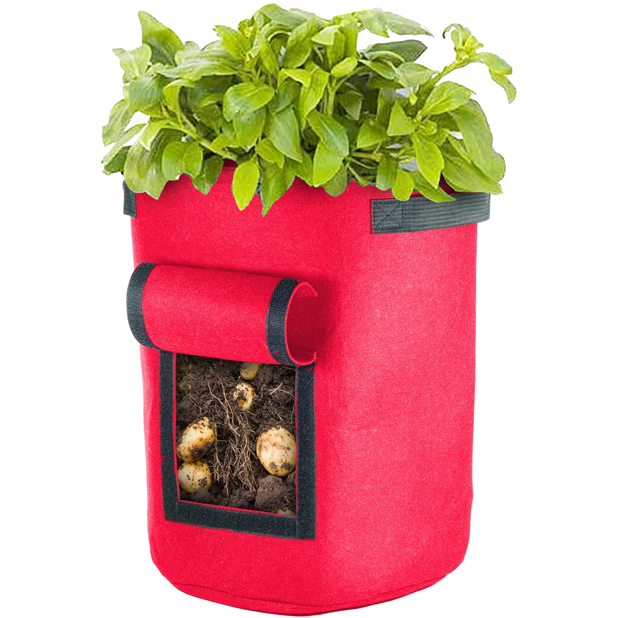 Vegetable Grow Bag w/Window | Felt Garden Planter | Durable Container Red 35L