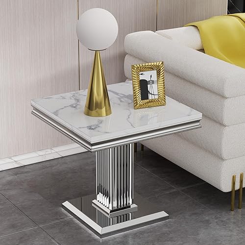 Miniatura 62 de SSLine Mesa de Centro Rectangular de Mármol Sintético para Sala de Estar, Mesa Central Moderna de Mármol Blanco de Lujo con Base de Diamante Mesa de