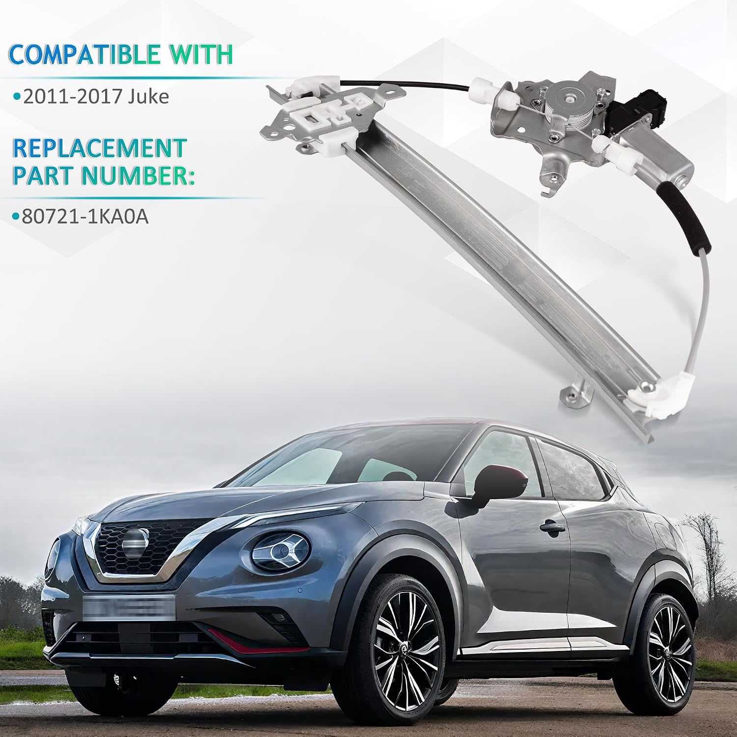 Front Left Driver Side 6 Pins Power Window Regulator with Motor Assembly Compatible for 2011-2017 Nissan Juke, Replacement 80721-1KA0A