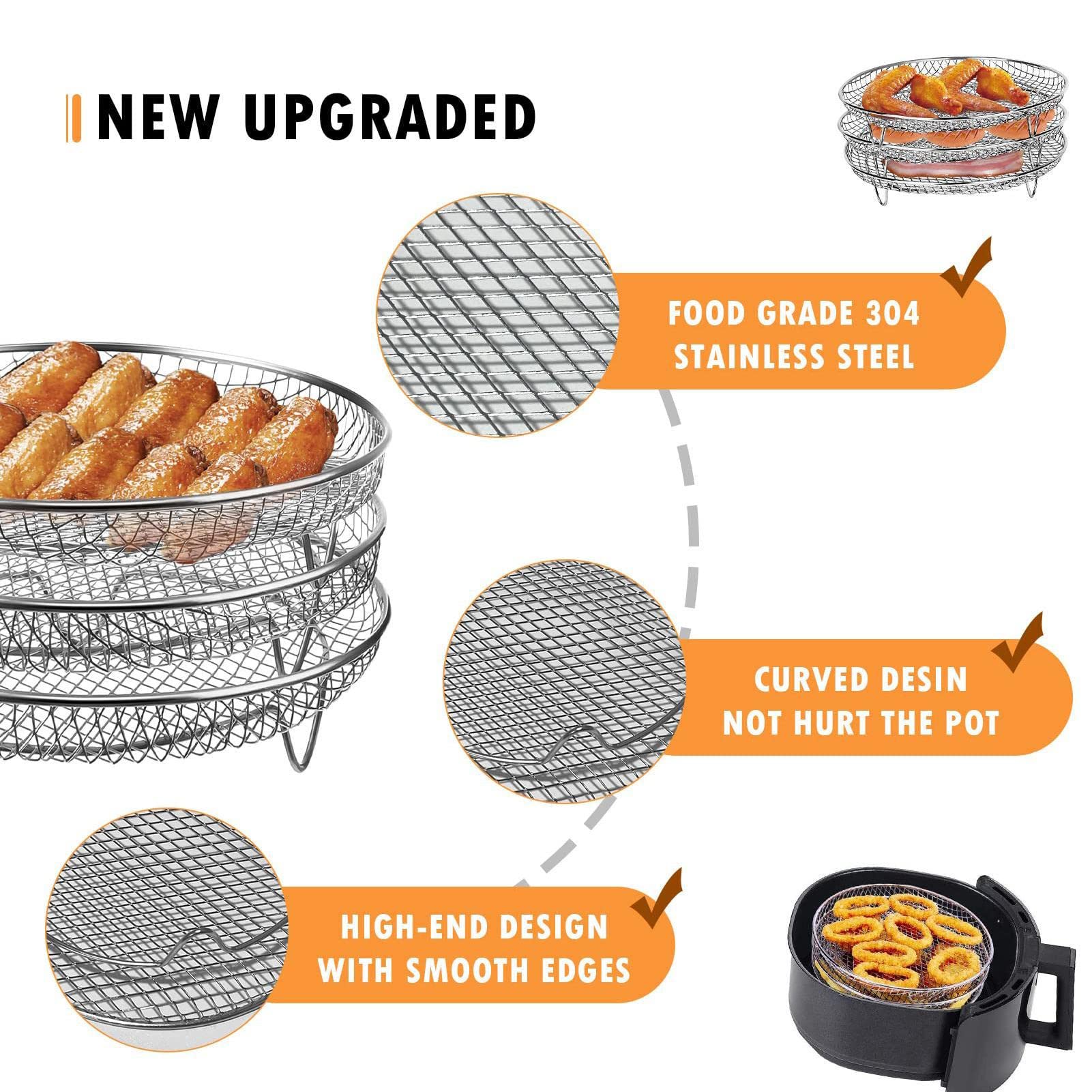 3 Rack Impilabili Per Friggitrice Ad Aria Da 20 Cm – Disidratatore In Acciaio Inox Per Cibo, Frutta E Carne