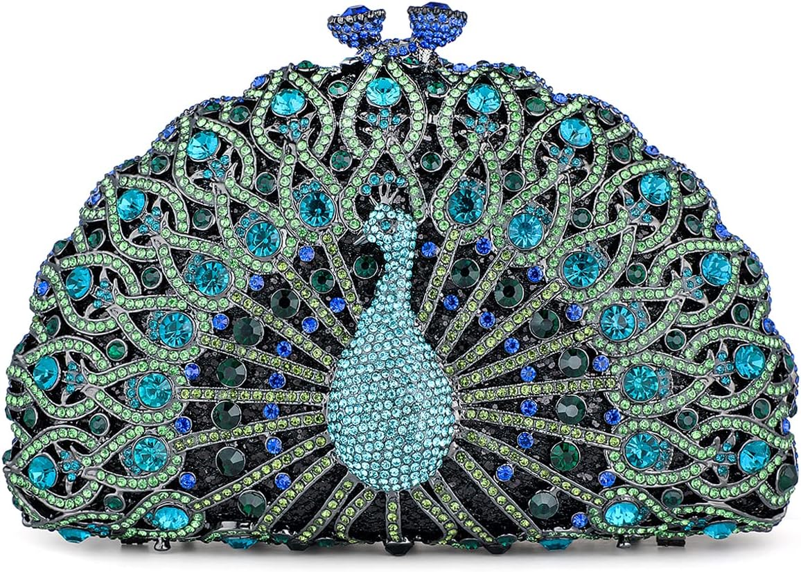 Peacock Luxury Rhinestone Crystal Evening Clutch Bag Sparkly Bride Wedding Party Purses for Women