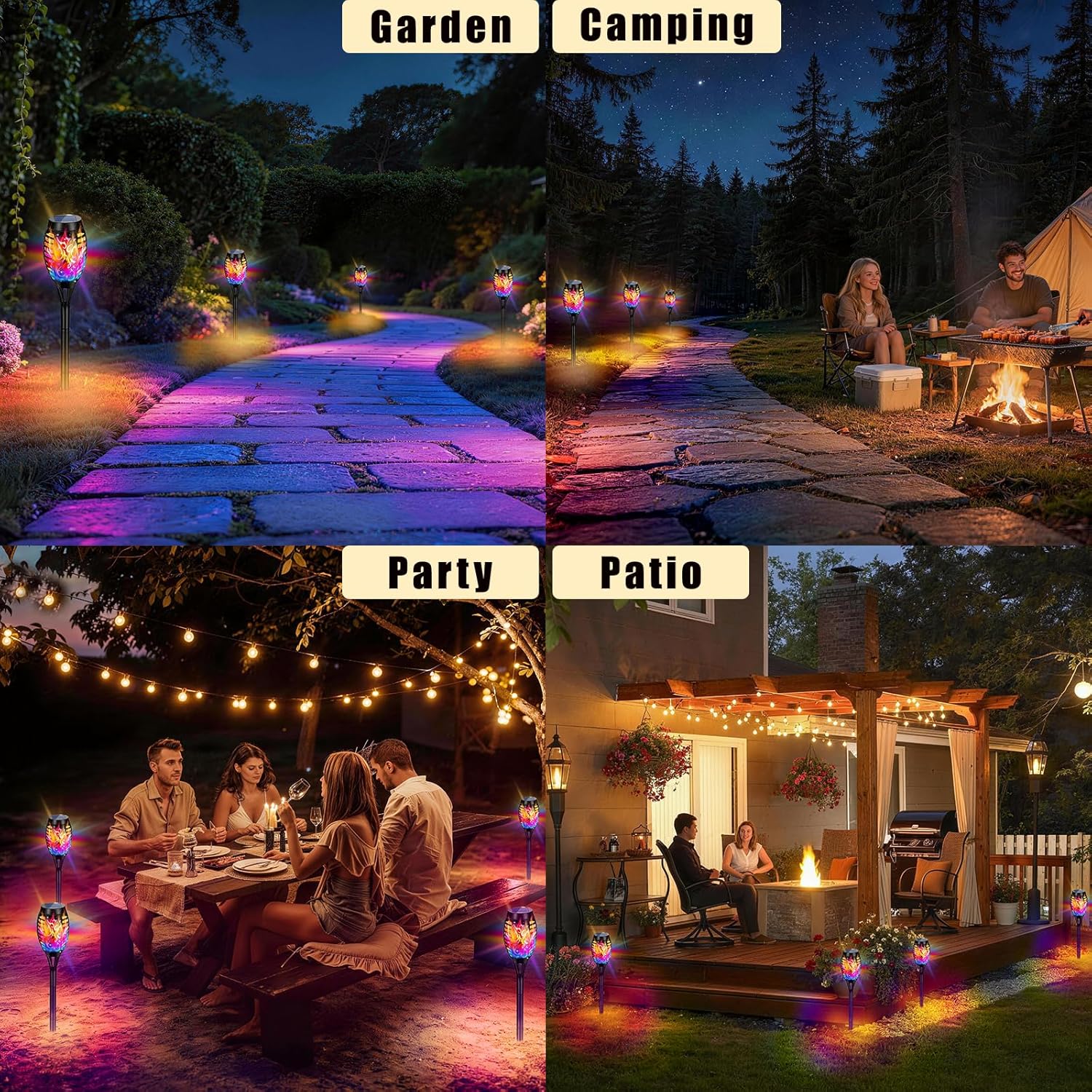 Solar Torch Lights, 8 Pack Flickering Flame, Waterproof Outdoor Garden Pathway Decorations, 2.9x20.5 Inch (8, Purple)