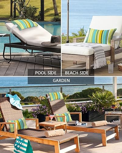 Miniatura 6 de Juego de 4 fundas de almohada lumbar, a rayas azules y amarillas, impermeables, con correa elástica, fundas de almohada para reposacabezas de color