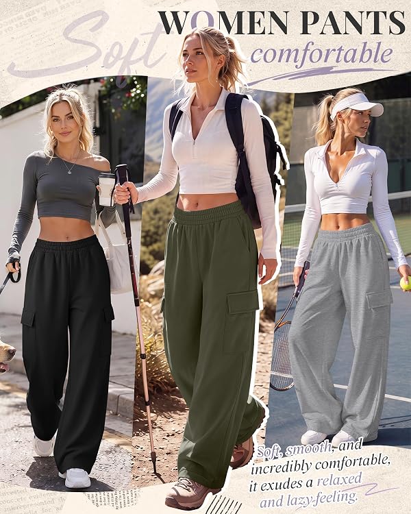 Locoowai 3 Pack Women's Cargo Sweatpants Wide Leg Baggy Pants M 3Color by Locoowai - Used condition - Image 3