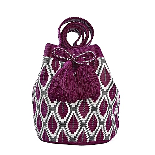 Mochila Wayuu 100% colombian original handmade bag special geometric designs exclusive for any occasion (purple)