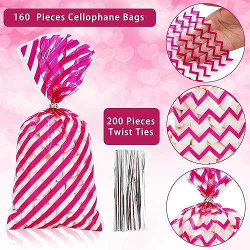 Miniatura 10 de Whaline 160 bolsas de celofán para golosinas de celofán con rayas amarillas, bolsas de celofán, bolsas de plástico con lazos giratorios para