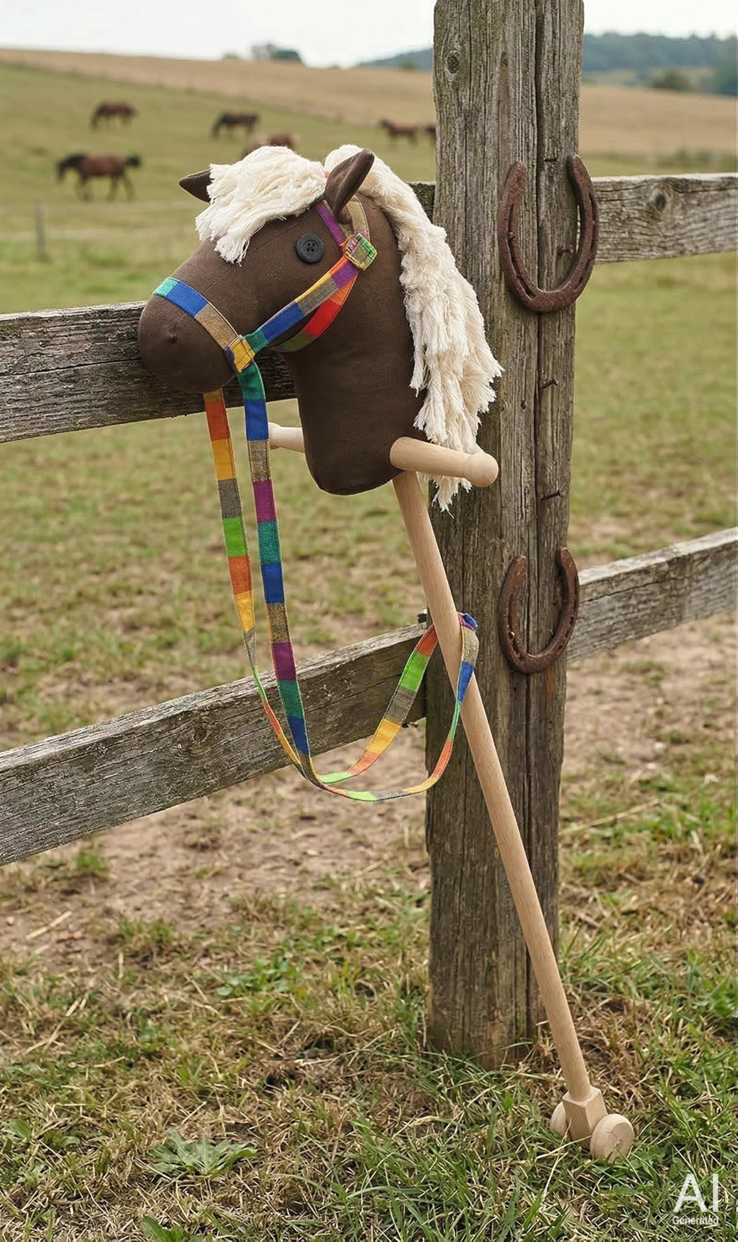 goki RA200 - Steckenpferd Jumper aus Holz und Baumwolle, Griffe und Rollen aus Holz, ideal für Springreiten, Dressur und Hobby Horse, fördert Koordination und Motorik, 97cm und ideal ab 3 Jahren