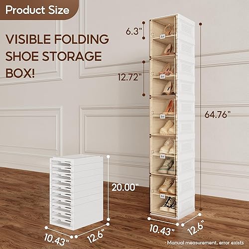 Miniatura 5 de ANTBOX Caja de almacenamiento organizadora de zapatos, zapatero plegable portátil para armario con puerta transparente magnética, contenedores
