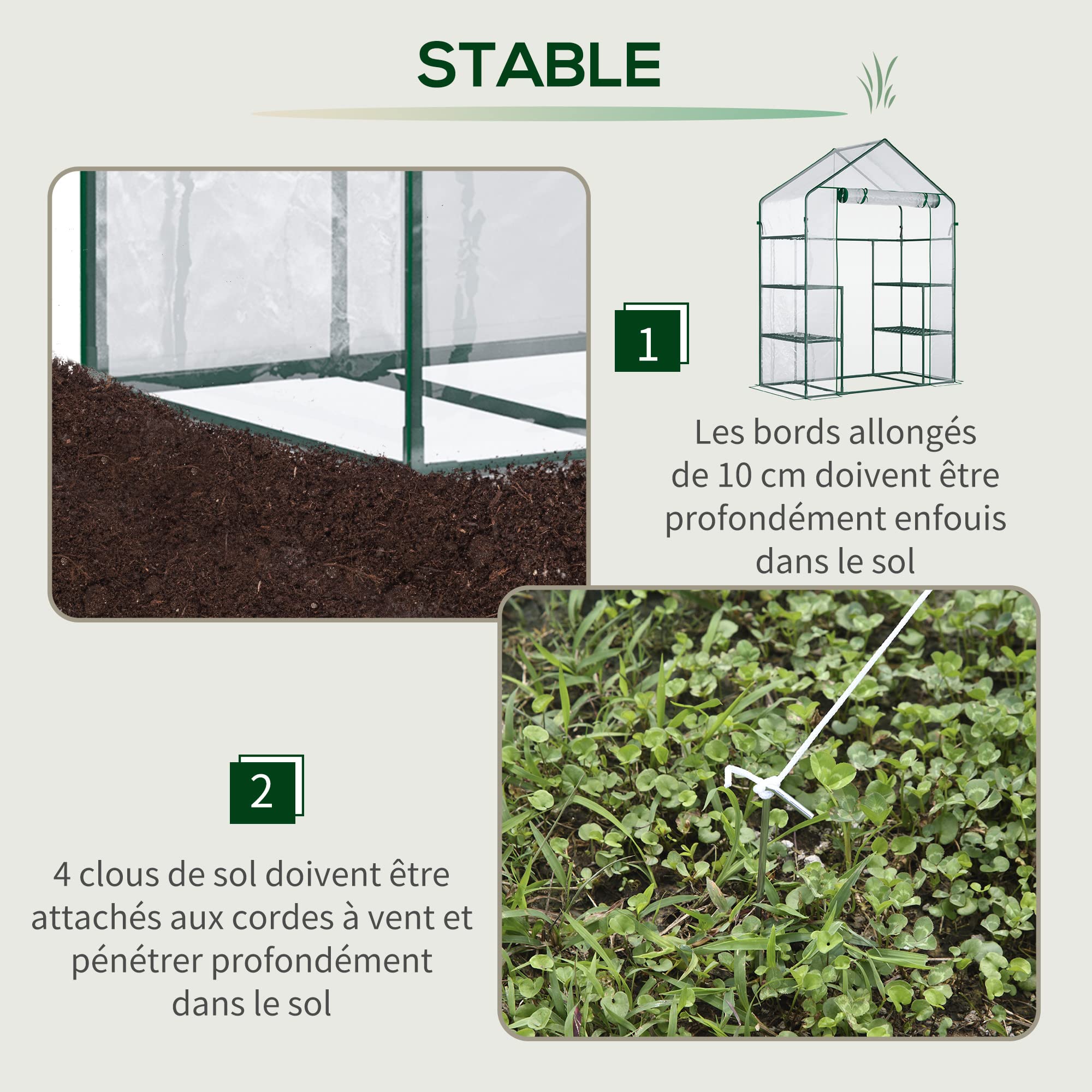 Outsunny Serre de Jardin avec étagère 4 Niveaux 142 x 73 x 195 cm Plastique Haute densité 140 g/m² Anti-UV avec Porte déroulante Transparent Vert