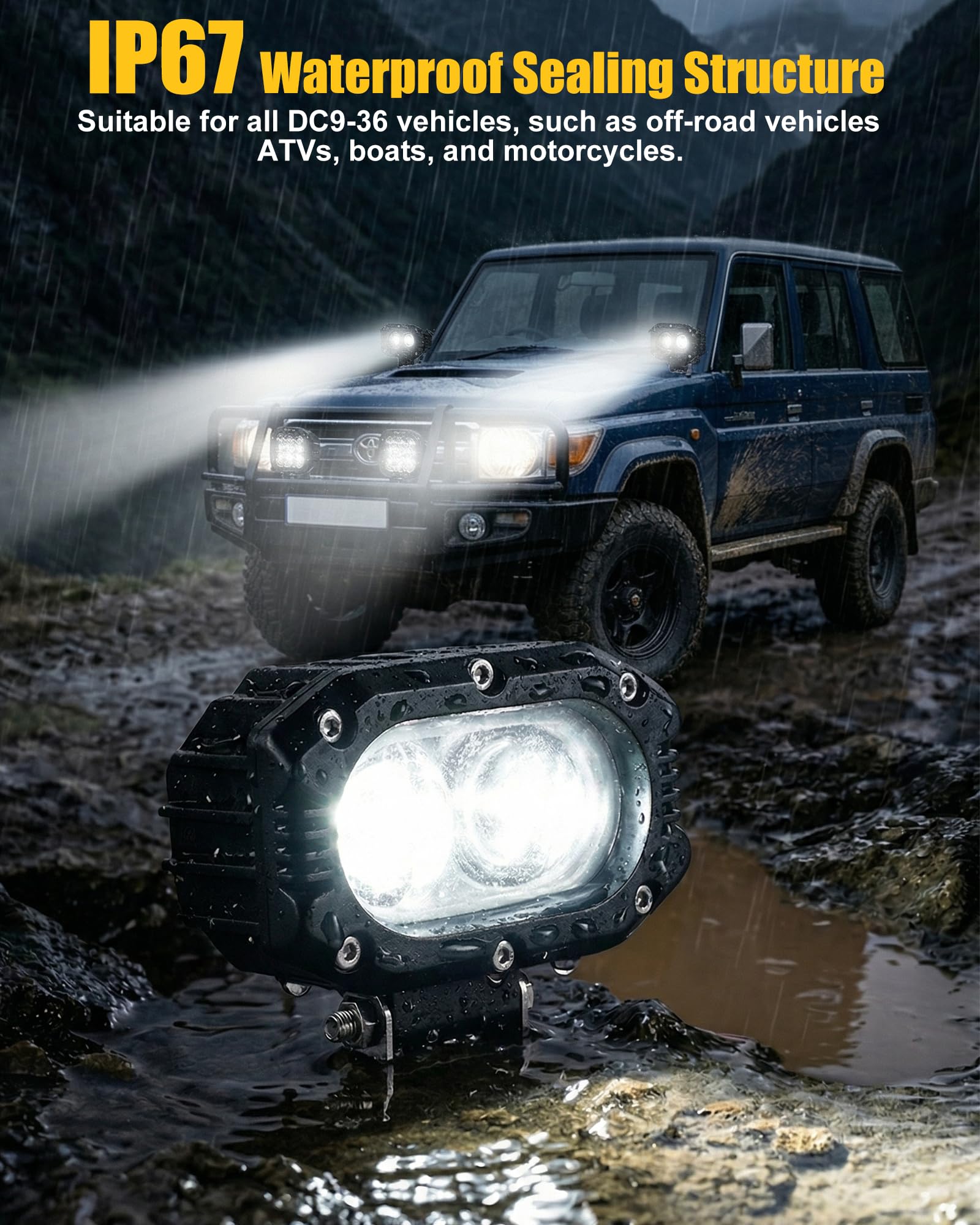 LIGBT 2 Stück 4 Zoll LED Arbeitsscheinwerfer 96W kaltweiß 6000K, 12V 24V Zusatzscheinwerfer Fernlicht, IP68 Rückfahrscheinwerfer für Offroad SUV LKW ATV UTV Traktor