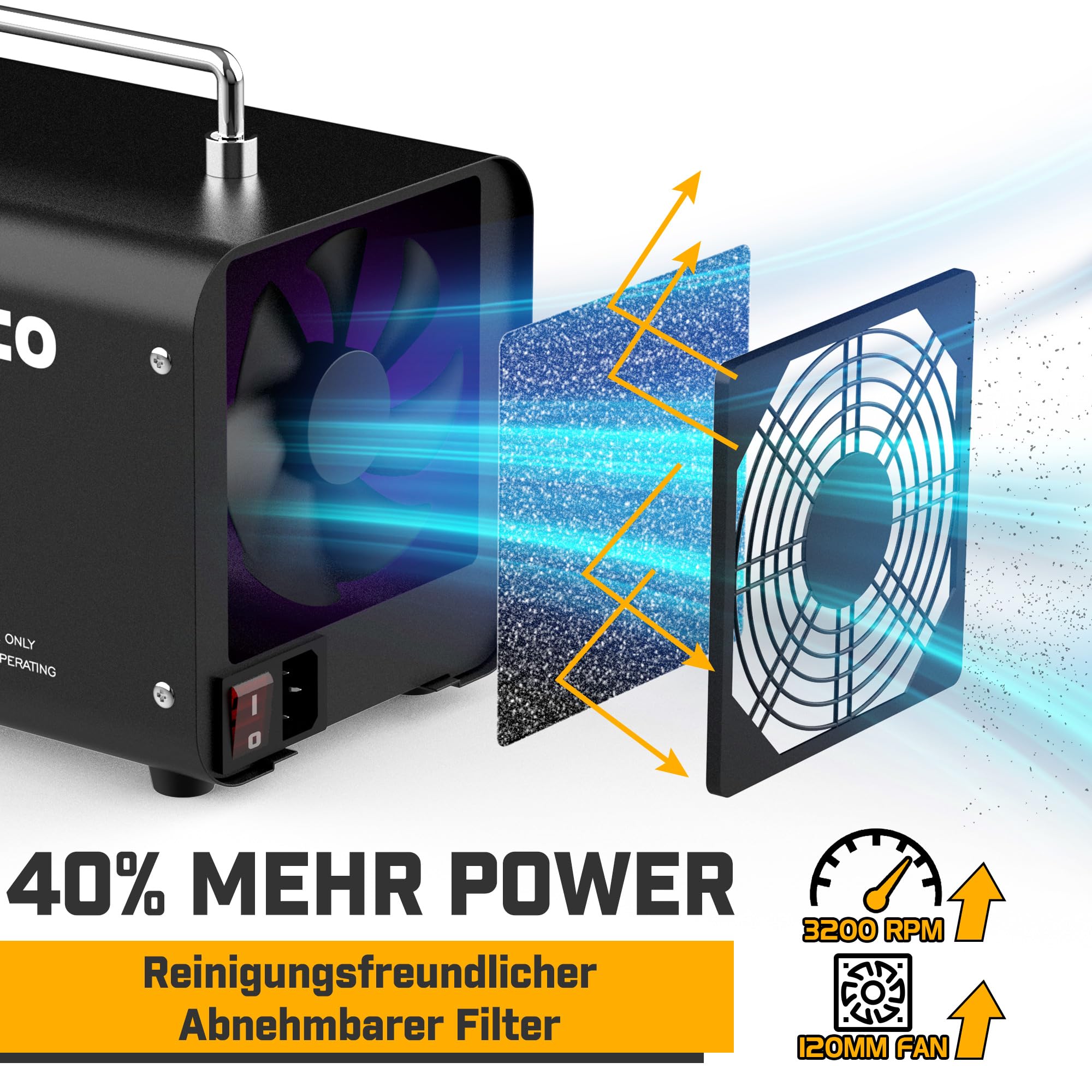 Ozongenerator 30.000 mg/h mit Timer, O3 Ozongerät & Ozon Luftreiniger Geruchsentferner bis 300 m², für Auto, Wohnung, Keller, Garage, Rauch, Haustierzimmer, Metallic-Schwarz