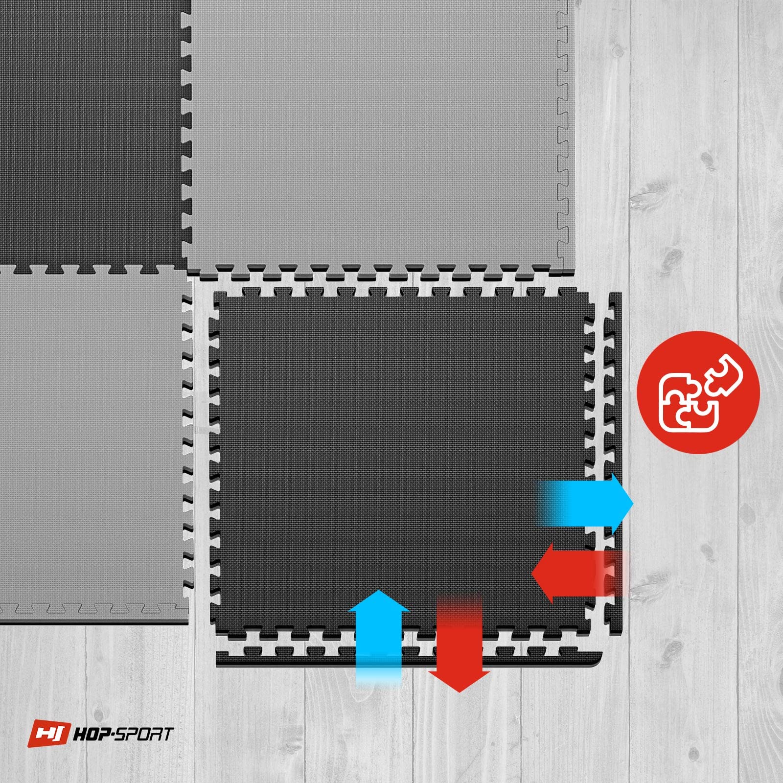 Hop-Sport Puzzlematte 4er, 8er, 12er Set zur Auswahl - Extra Dicke Unterlegmatte für Fitnessgeräte als Rutschfester Bodenschutz - Größe 60 x 60 x 2 cm (schwarz/grau 8 Stück)