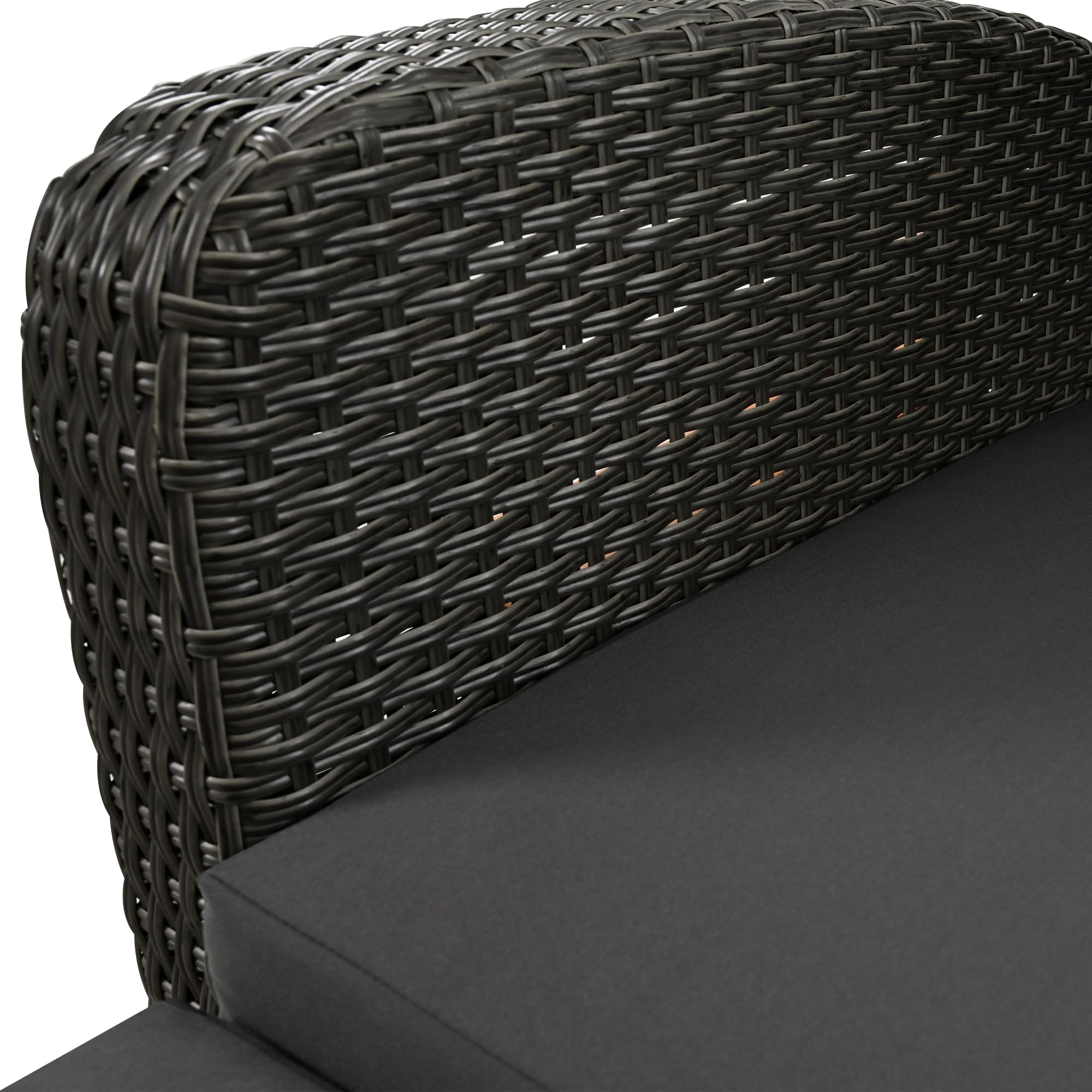 Juego de 2 sillones de jardín de ratán gris con respaldo ajustable y pie de apoyo con reposapiés o cama al aire libre con cojín de respaldo y cojín de asiento