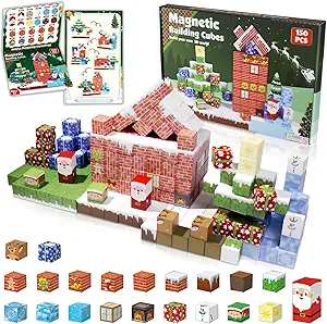 Magnetic Blocks - 150 PCS Magnets Block 3D Sensory Educational Interactive Building Toy Set for Toddlers Kindergarten Creative STEM Learning Gift, Magnet Tiles Construction Suit, Snow and Christmas