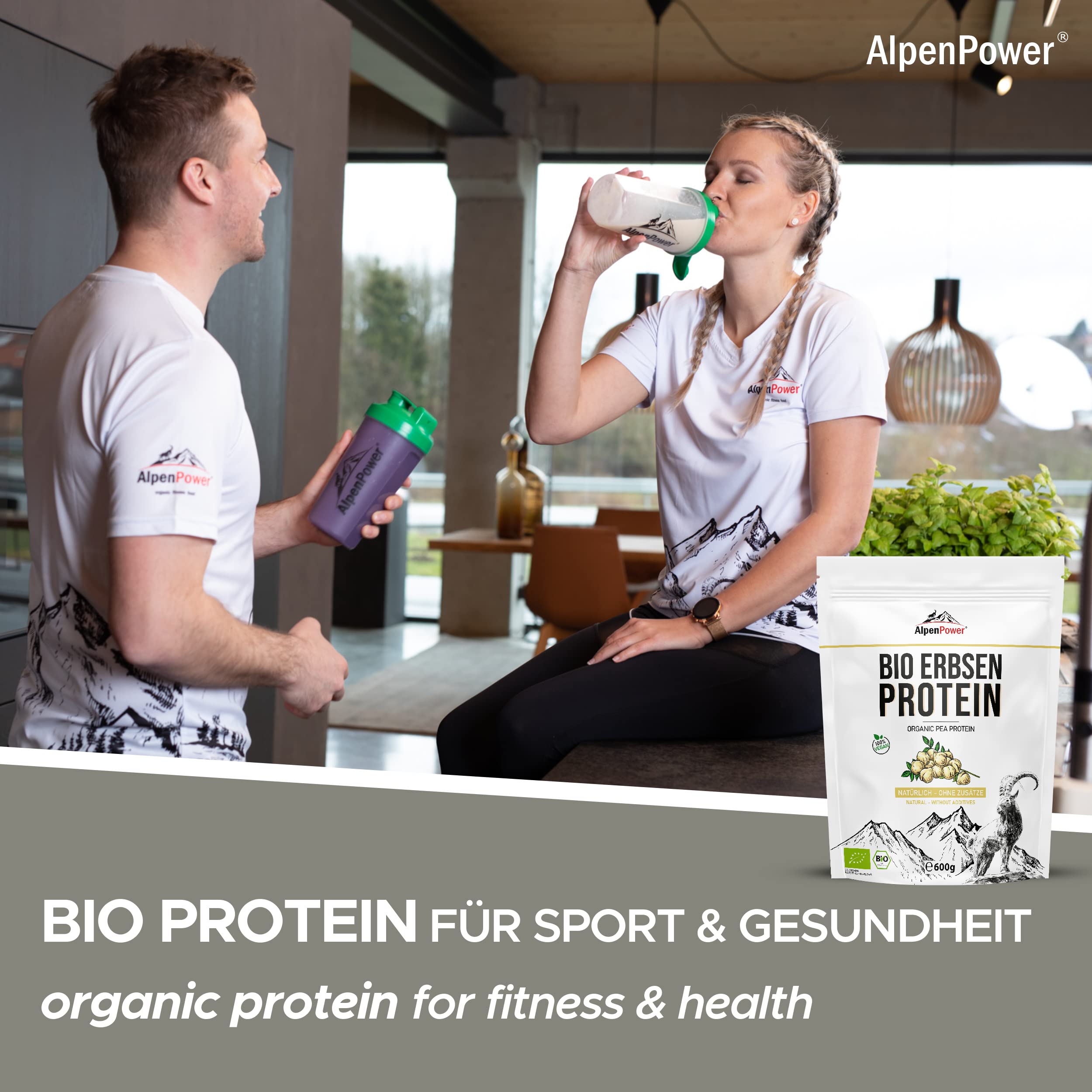 AlpenPower BIO Protéine de Pois 600 g - Isolat de protéines de pois 100% pur - Sans additifs - Végétalien et polyvalent - Poudre de protéines de haute qualité avec 85% de protéines