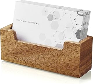 ISHU 名刺スタンドナチュラル 名刺入れ 木製 ウッド名刺ホルダー 名刺ケース カードディスプレイスタンド オフィス ギフト カード立て 名刺フォルダー（アカシア 木目）横向き