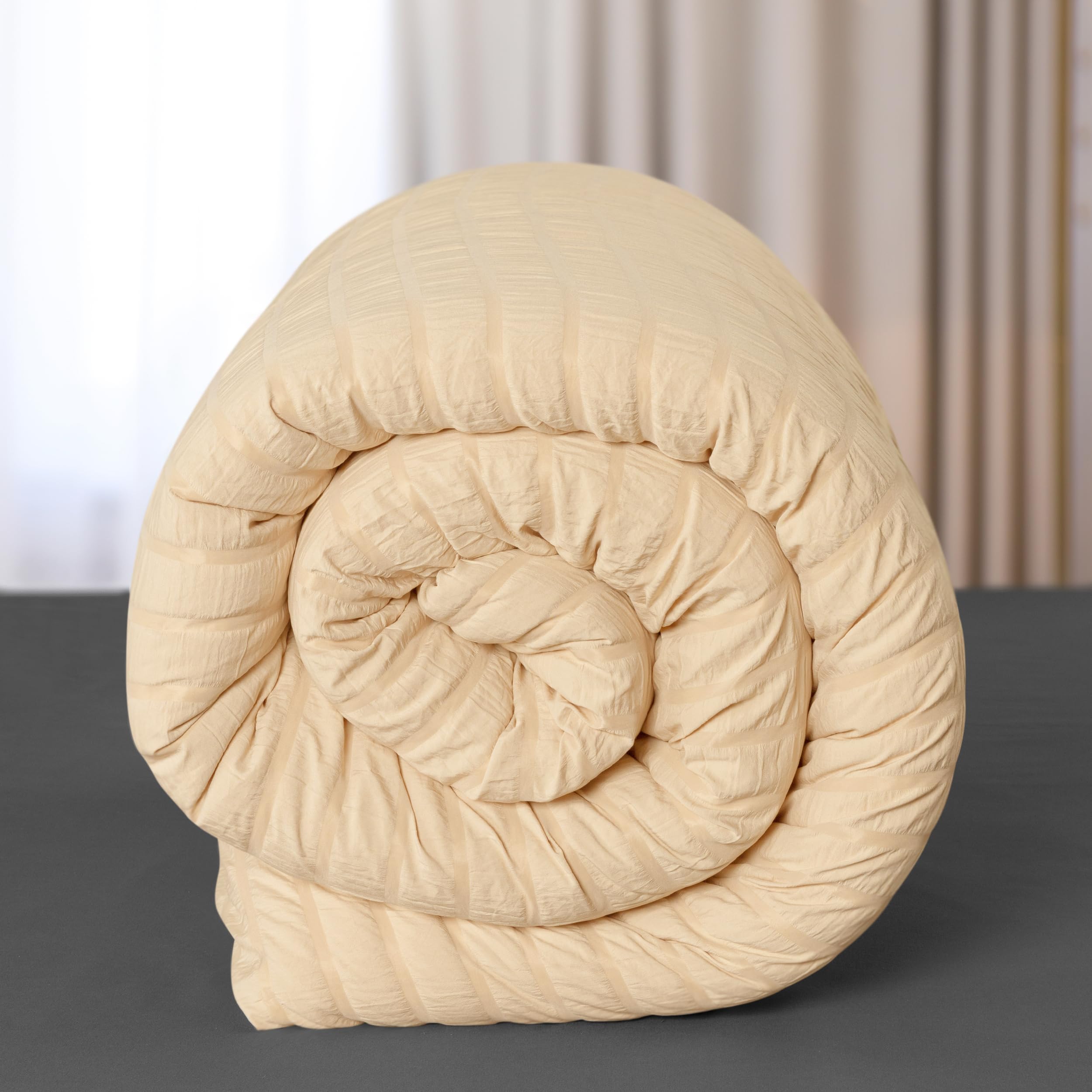 Utopia Bedding Seersucker Copripiumino Una Piazza e Mezza - Microfibra Copripiumino 200x200cm + Federe 80x80cm - Beige