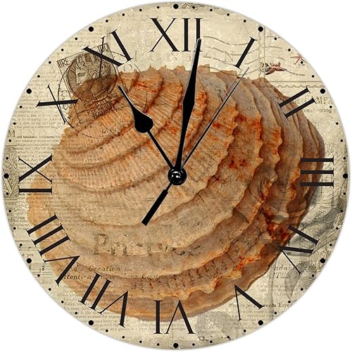 Miniatura 35 de ArogGeld Reloj de pared con diseño de estrella de mar antigua francesa, de cloruro de polivinilo, con números romanos, de 10 pulgadas, funciona