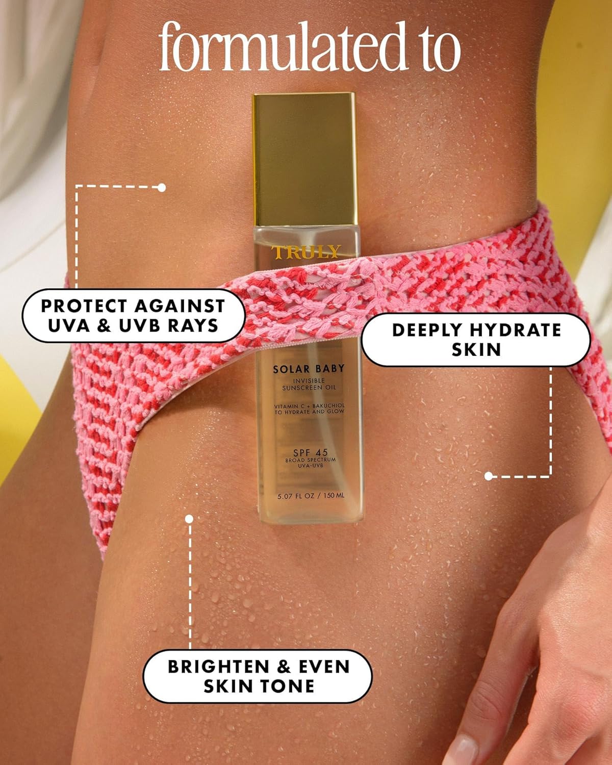 Truly Beauty Solar Baby SPF 45 Invisible Sunscreen Oil | Lightweight Body Oil Sunscreen for Glowing Skin | Broad Spectrum UVA/UVB Protection | No White Cast | 3.1 fl oz