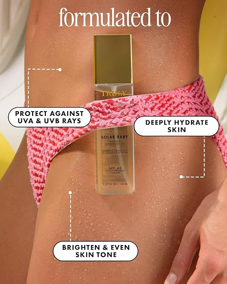 Truly Beauty Solar Baby SPF 45 Invisible Sunscreen Oil for Sensitive Skin | Lightweight Body Oil Sunscreen for Glowing Skin | Broad Spectrum UVA/UVB Protection | No White Cast | 3.1 Fl Oz