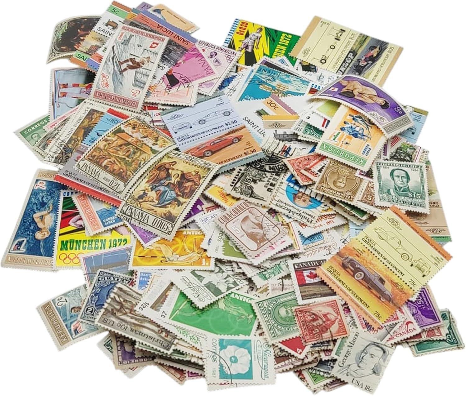 IMPACTO COLECCIONABLES – 500 American Stamps Collection with Included Album (5.5 x 7 x 0.4 in) | Enhance Your philatelic Collection with Authentic postmarked Stamps in a Compact and Elegant Album