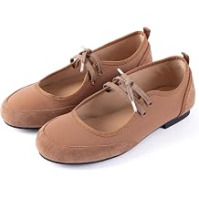 Womens Suede Lace-Up Ballet Flats with Cutouts - Light Mocha or Taupe Brown, Round Toe, Adjustable Laces, US 5-10 M Width