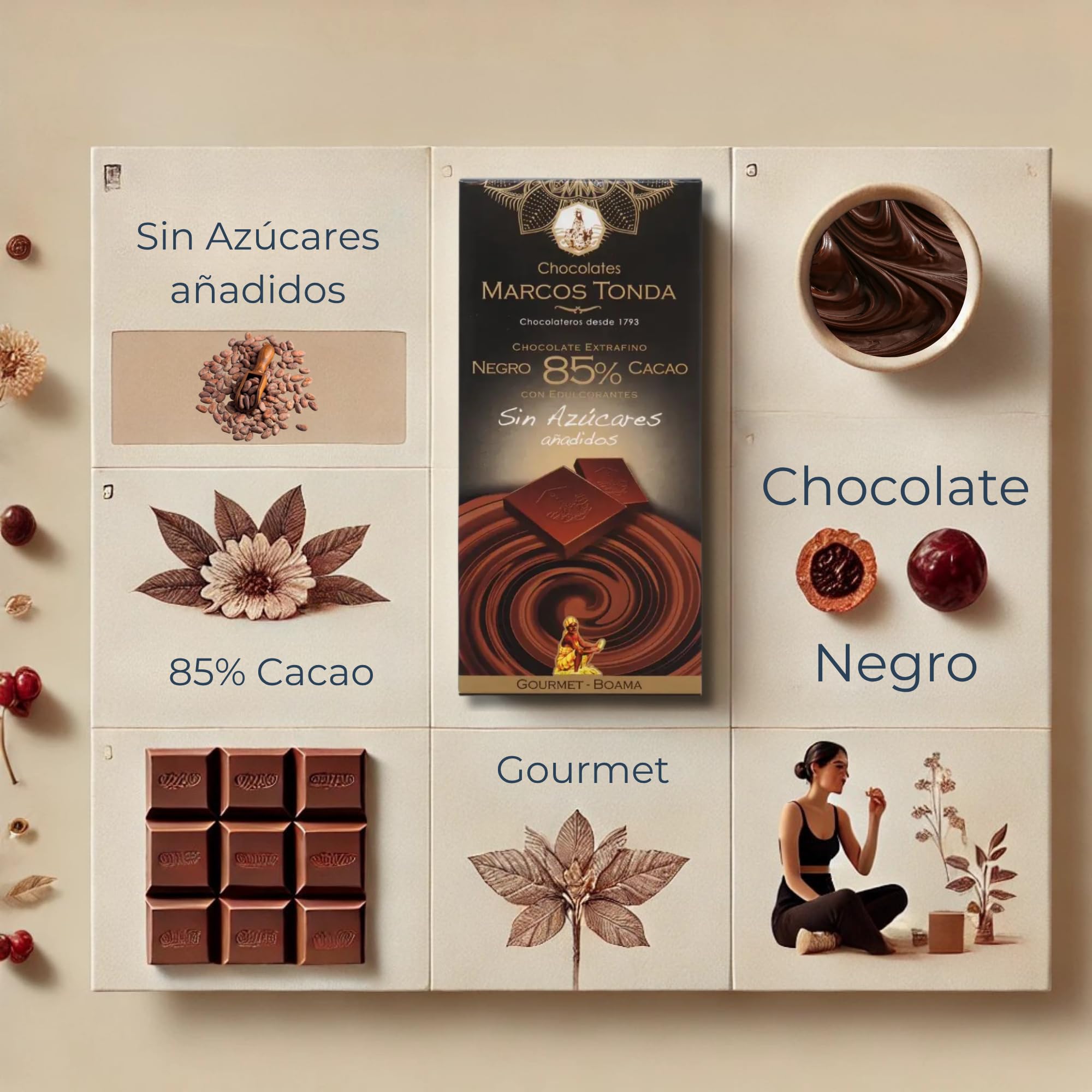 Chocolates Marcos Tonda – Chocolate Gourmet Boama X5 | Chocolate Negro 85% Cacao X5 | Chocolate Sin Azucar Añadido | Chocolates Originales Para Regalar | Desde 1793 — view 4