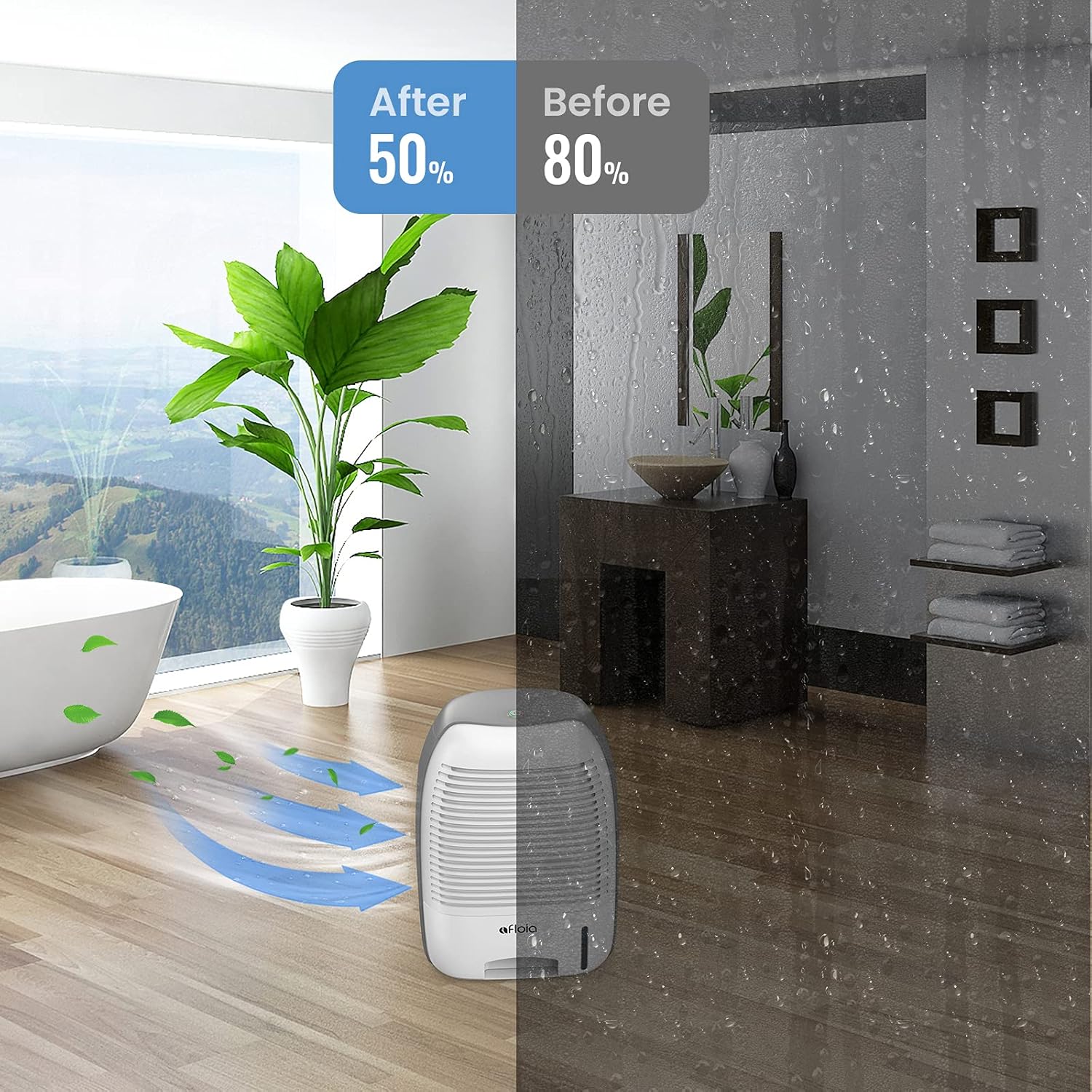 Black Friday 🔥 Afloia Dehumidifier for Home 52oz(1500ml) Capacity Ultra Quiet for 2200 Cubic Feet (250 sq ft) Portable Dehumidifiers for Bathroom, Bedroom, Dorm Room, Baby Room, RV