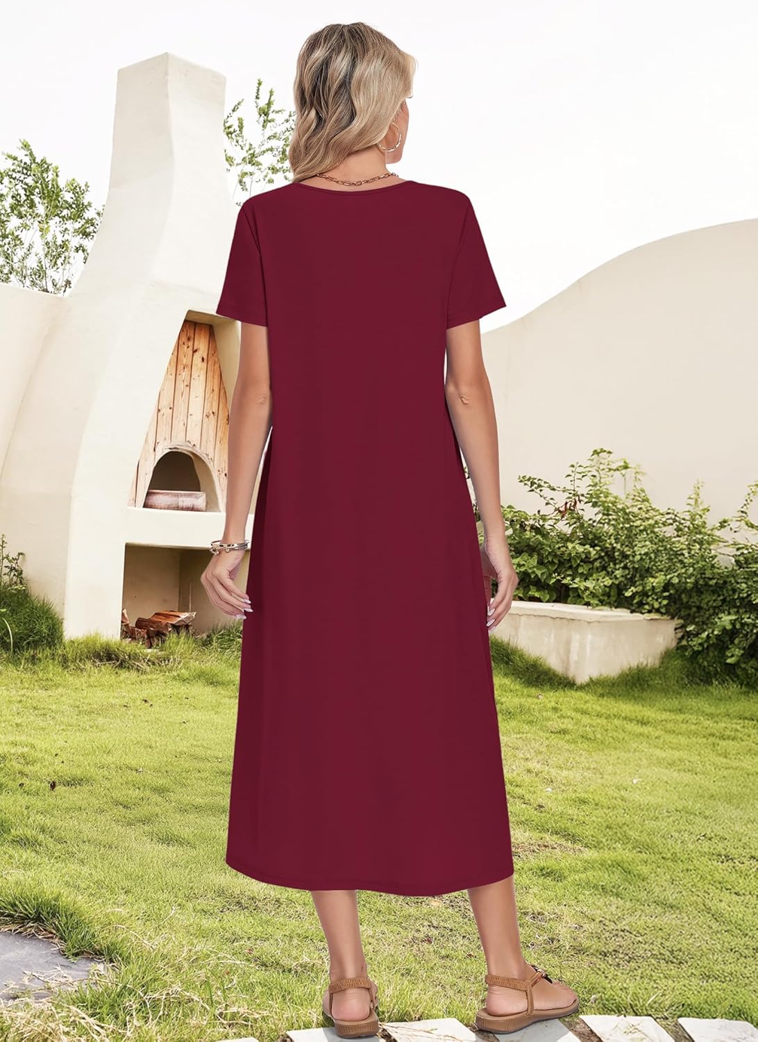 MOLERANI Women's Summer Long Midi Dress 2026 Casual Loose Detachable Button Short Sleeve Beach Vacation Sundress with Pockets - Image 4