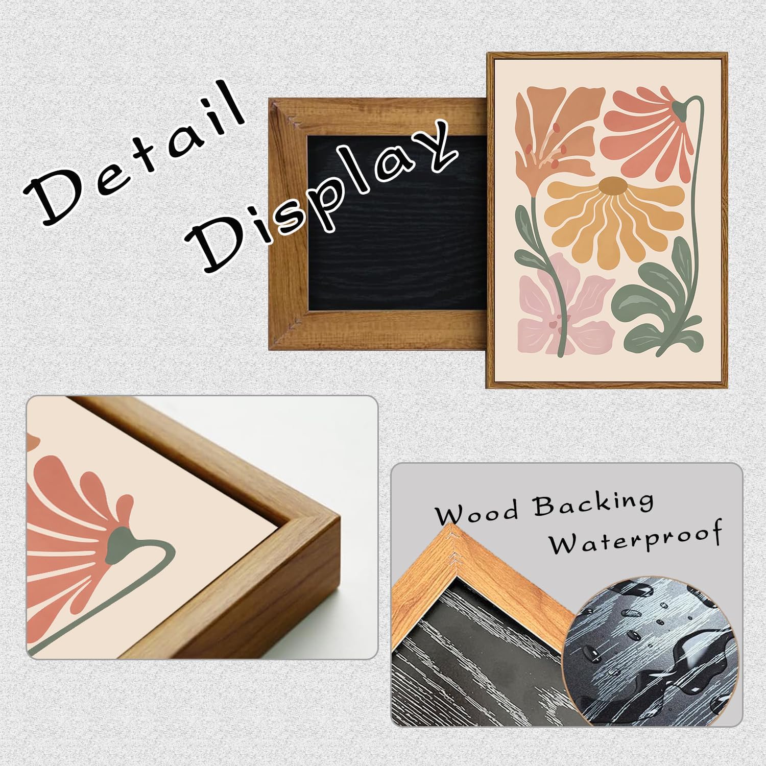 TBKHUDBI Framed Boho Flower Wall Art Abstract Floral Canvas Pictures Prints Set of 3 Minimalist Botanical Painting Poster Flower Market Aesthetic Wall Decor for Living room Bedroom 16"x24"