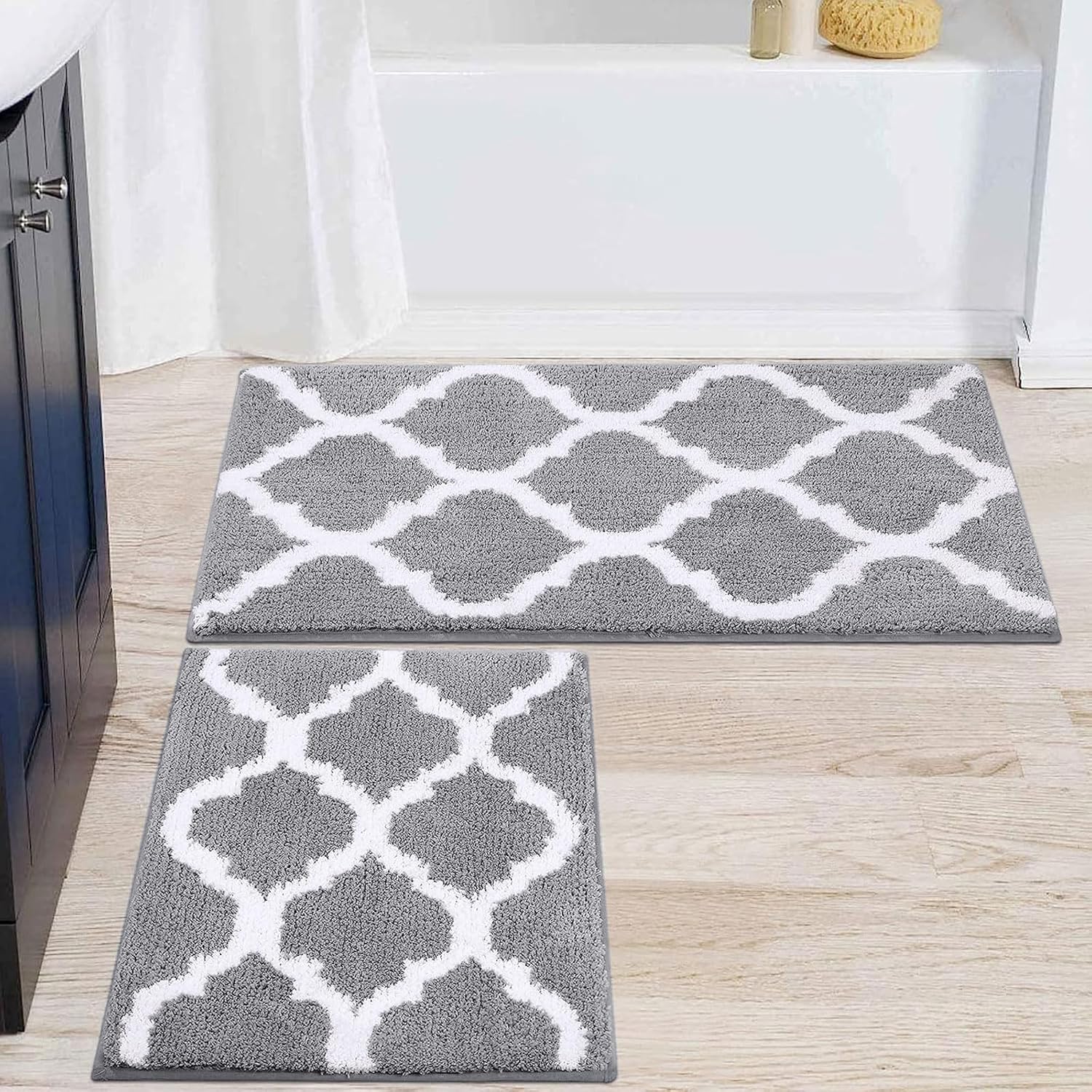 OLANLY Bathroom Rugs 2 Pieces, Microfiber Bath Rugs Size 24x16 and 30x20 in Grey 2 Item Bundle
