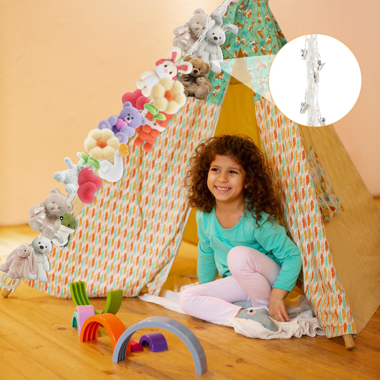 Soft Toy storage with 20Pcs Metal Clips Stuffed Animal Organizer Chain Toy Hammock Toy Hammock for Stuffed Animals Teddy Storage for Hanging Plush Toys Hats Socks - Image 4