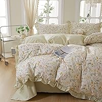 Vista 15 de mixinni Juego de funda de edredón floral blanca y rosa tamaño Queen para niñas, estilo jardín, 100% algodón, hojas y flores rosadas, con lazos