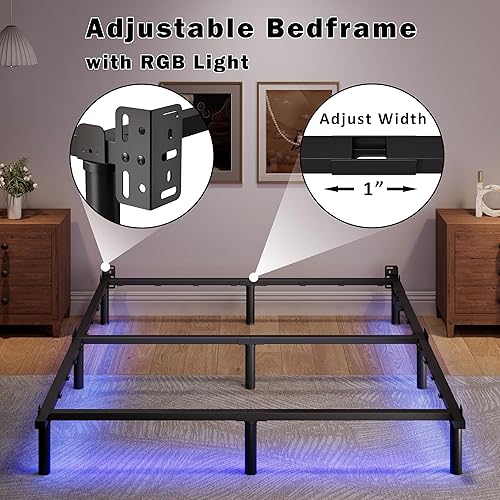 Miniatura 6 de Base de cama de tamaño matrimonial con LED, marco de cama de acero metálico de 7 pulgadas para somier y colchón, base de cama resistente Basics, sin
