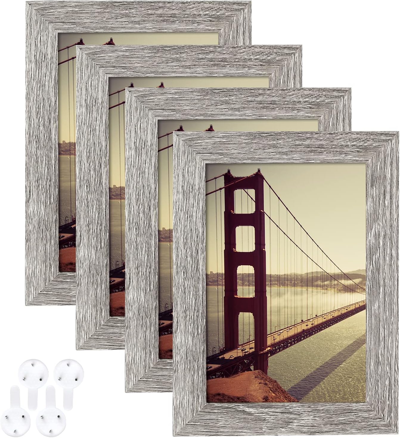 BAIJIALI 4x6 Picture Frame Rustic Grey Wood Pattern Set of 4,Display Photos 3.5x5 with Mat or 4x6 Without Mat, Horizontal and Vertical Formats for Wall and Table Mounting