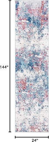 Miniatura 152 de SAFAVIEH Brentwood Collection - Alfombra de área de 9 x 12 pies, gris claro y azul, diseño abstracto moderno, no desprende pelusa y de fácil azul