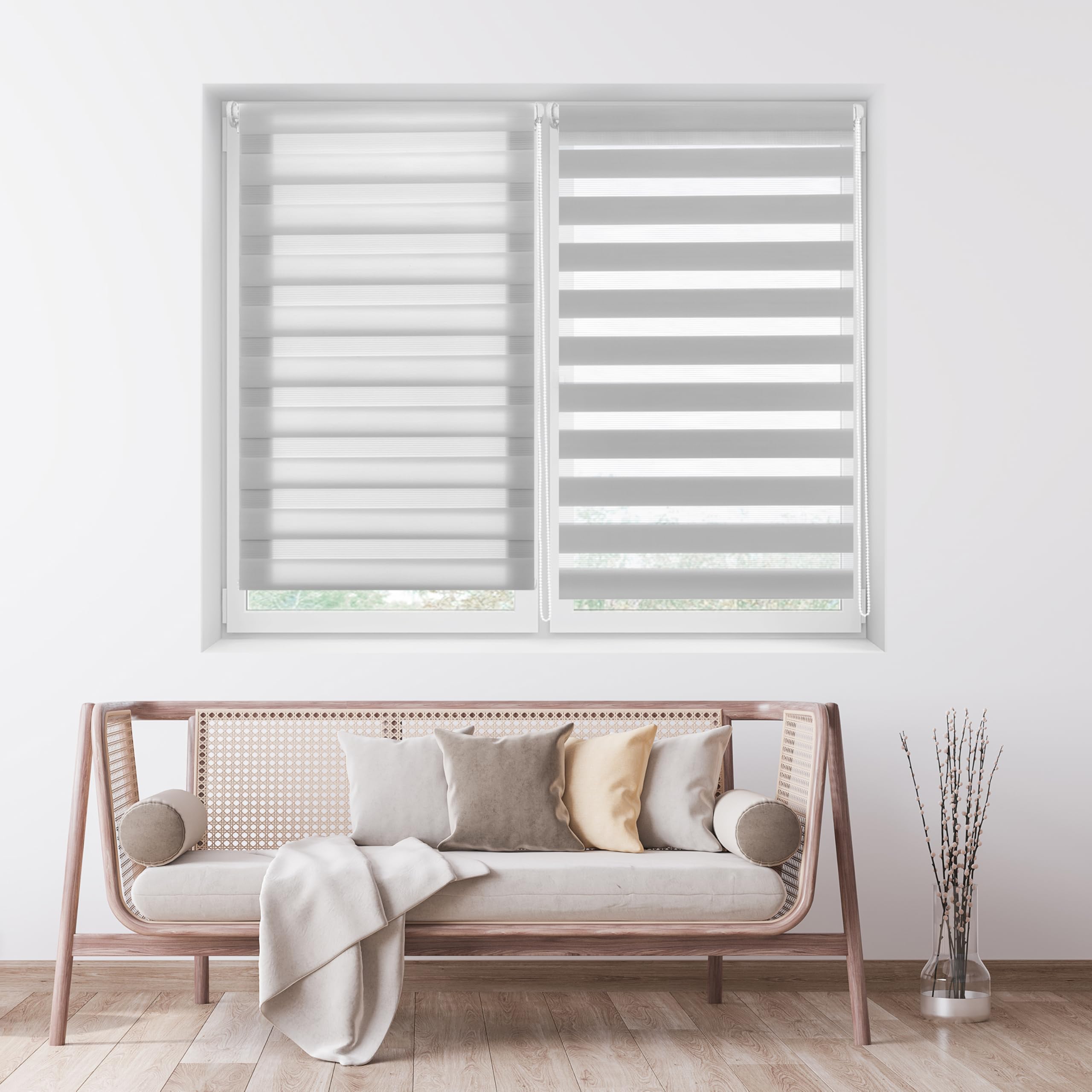 ECOMMERC3 | Estor Enrollable Noche y Día Sin Taladrar Tamaño 130x150 - Estor Easyfix SIN Herramientas Tamaño Tela 127x145 - Estor Noche y Día Gris Plata
