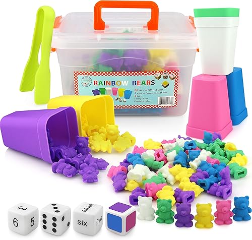 SET4kids Contando osos con tazas a juego, 4 dados, pinzas y un libro electrónico de actividades. para niños pequeños y educación infantil. Juego de