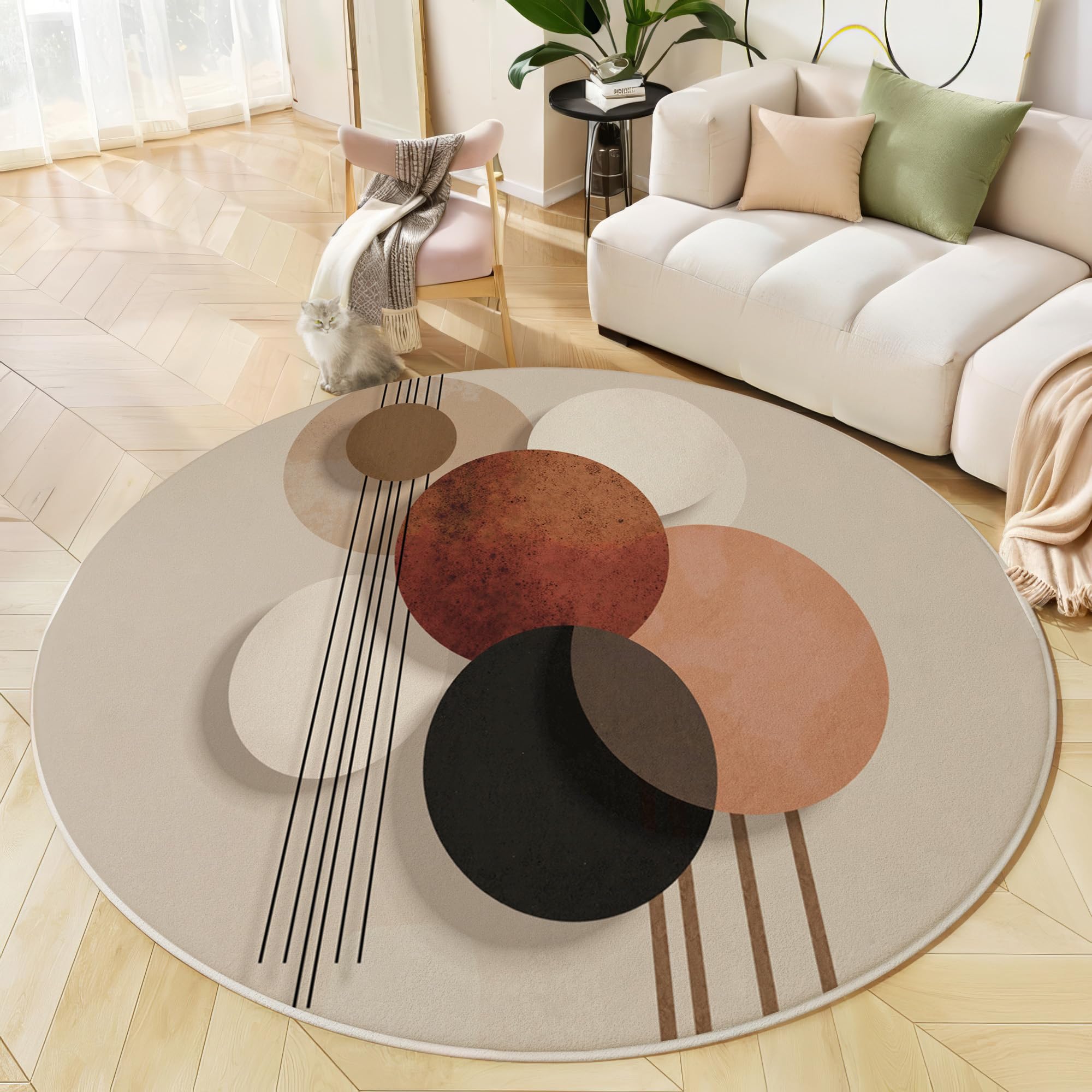 Tapis rond 200cm pour salon cosy et chambre minimaliste ambiance shaggy