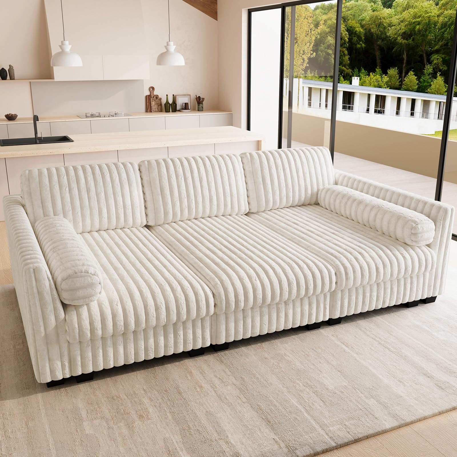 Belffin Plush Corduory Sectional Sleeper Sofa