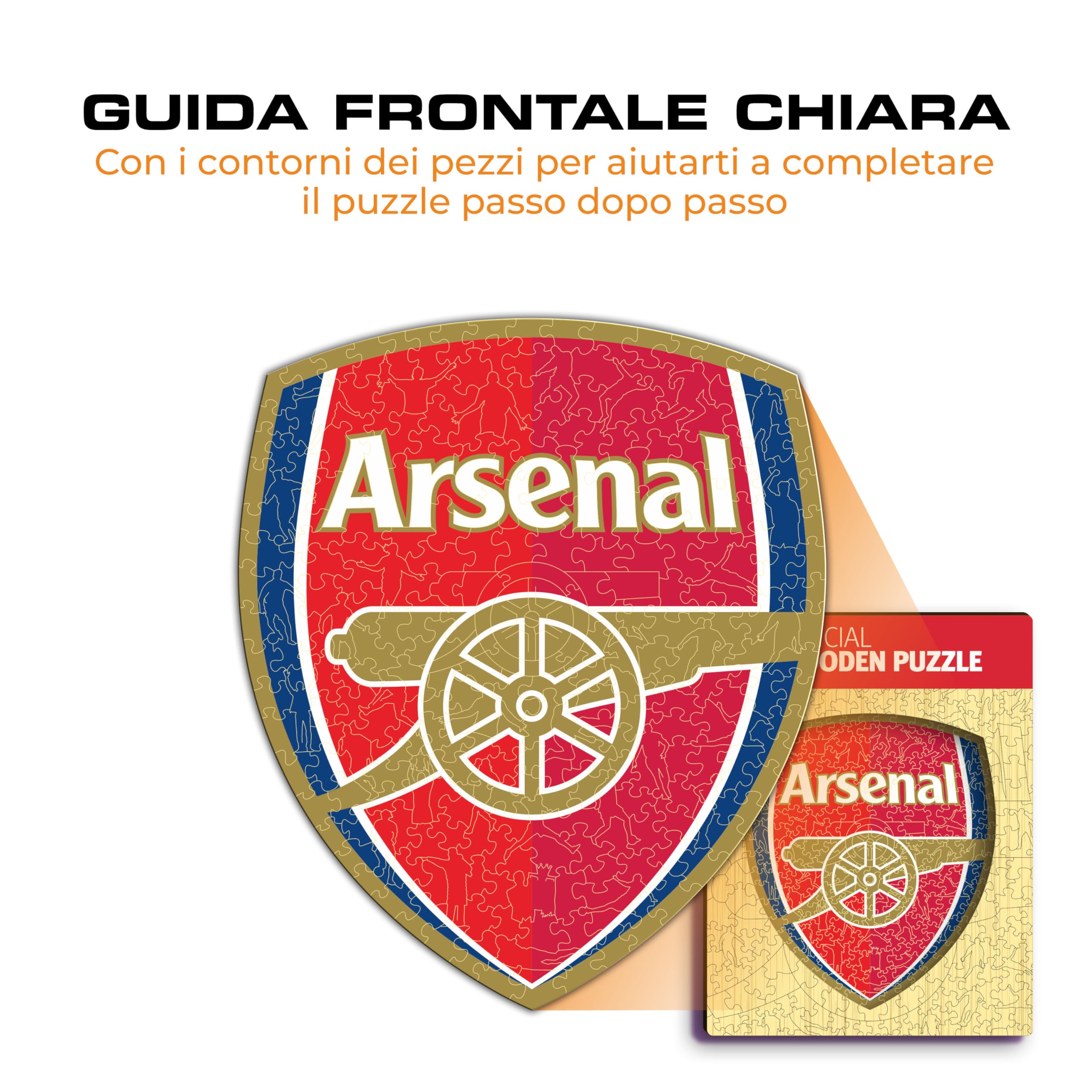 Iconic Puzzles, Arsenal Logo, Prodotto ufficiale, Puzzle di Legno per Adulti e Bambini, Legno 100% Sostenibile, Taglia S 150 Pezzi