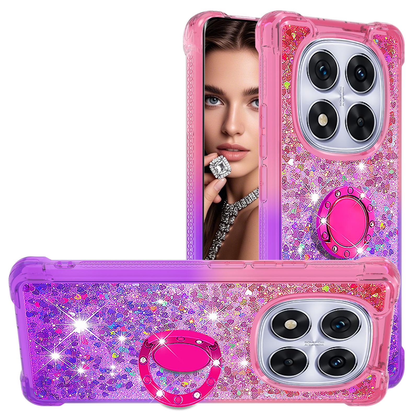 PanXCase Glitter Cover per Xiaomi 14 - Custodia Trasparente Bling Disegni Elegante Brillantini Ultra Sottile Antiurto Ragazza Donna Cover (Rosa