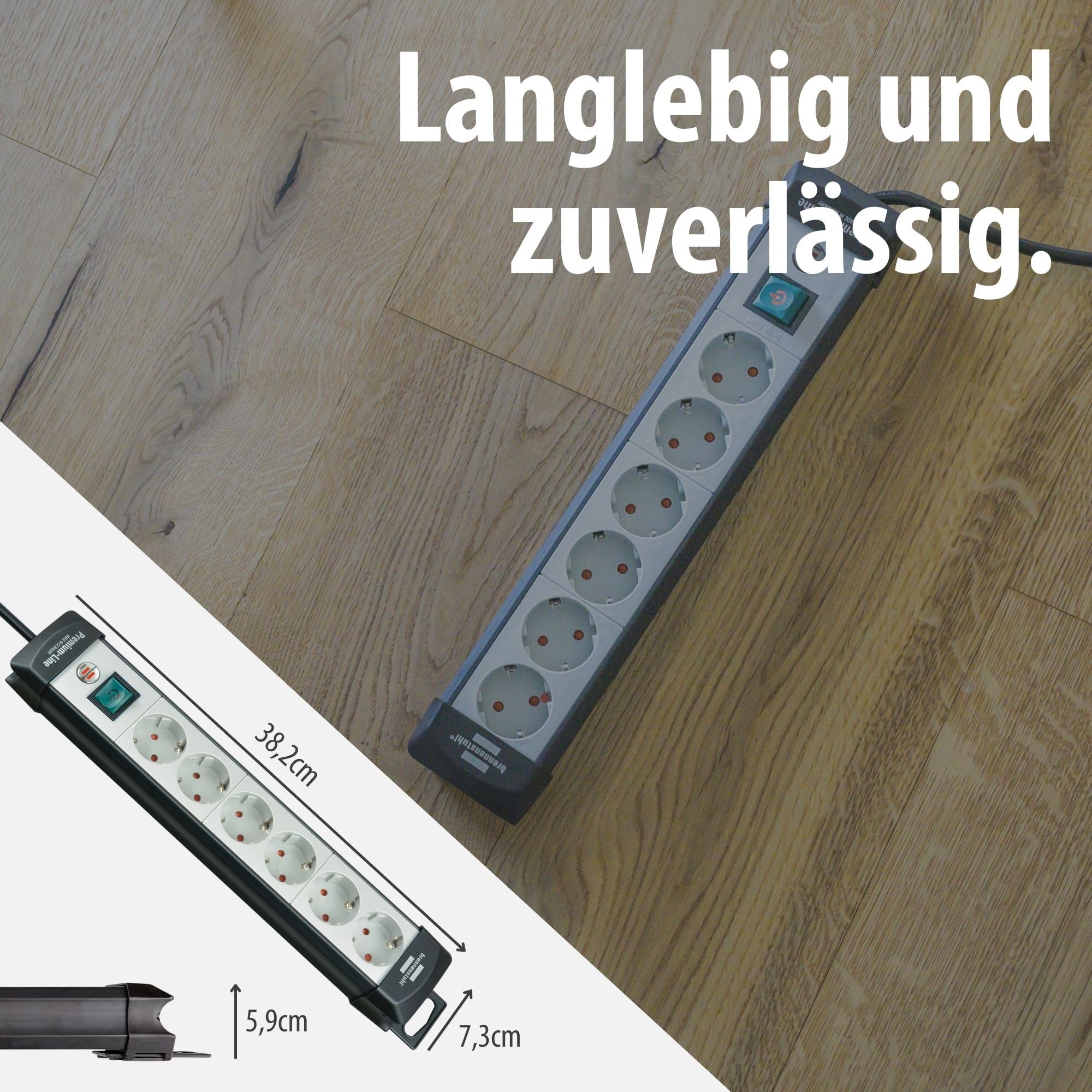 Brennenstuhl Premium-Line regleta de enchufes con 6 Tomas de Corriente (Cable de 5m, con Interruptor, montable, Fabricado en Alemania) Negro/Gris (Paquete de 2)