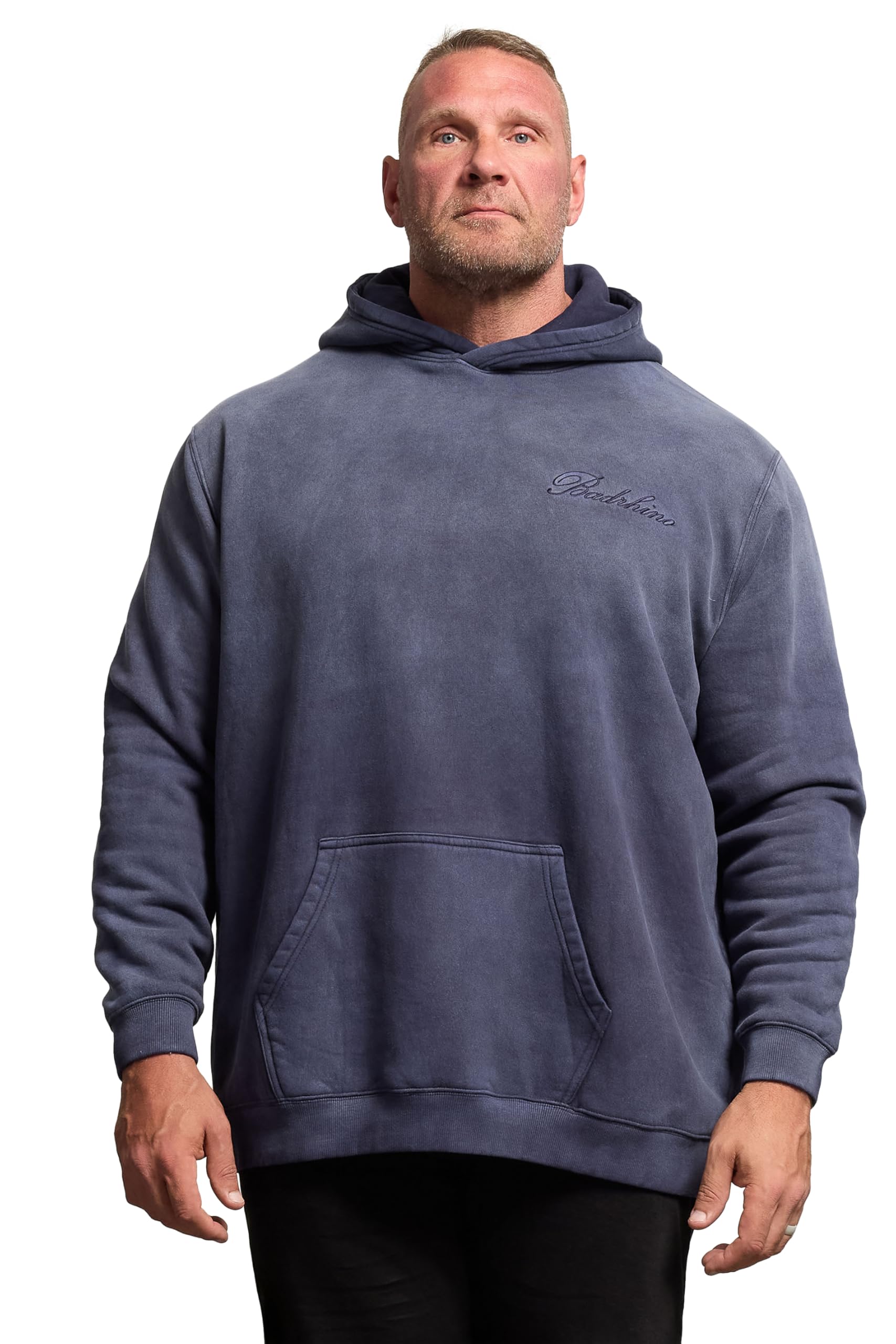 Badrhino Men's Blue Big & Tall Navy Sun Bleached Hoodie - Plus Size Curve