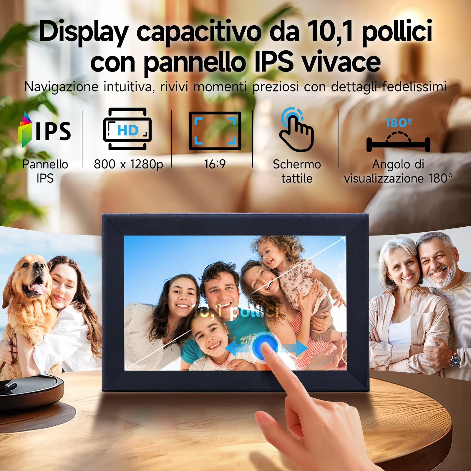 Cornice Digitale Foto, Rollei Smart Frame WiFi 103 10,1 Frameo Portafoto Digitale 32GB 1280x800 Schermo Tattile IPS Condivisione Istantanea di Foto e Video Nero Cornice-Digitale-Foto-Frameo-WiFi