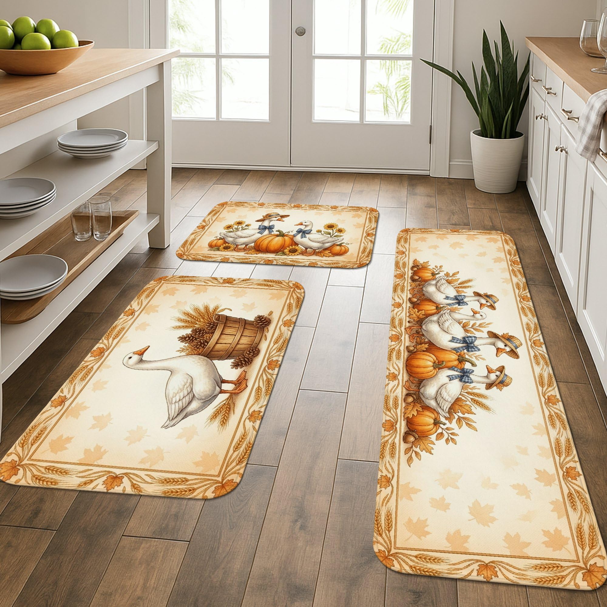Tapis de cuisine doux Goose lot de 3 tapis crème lavables style rustique