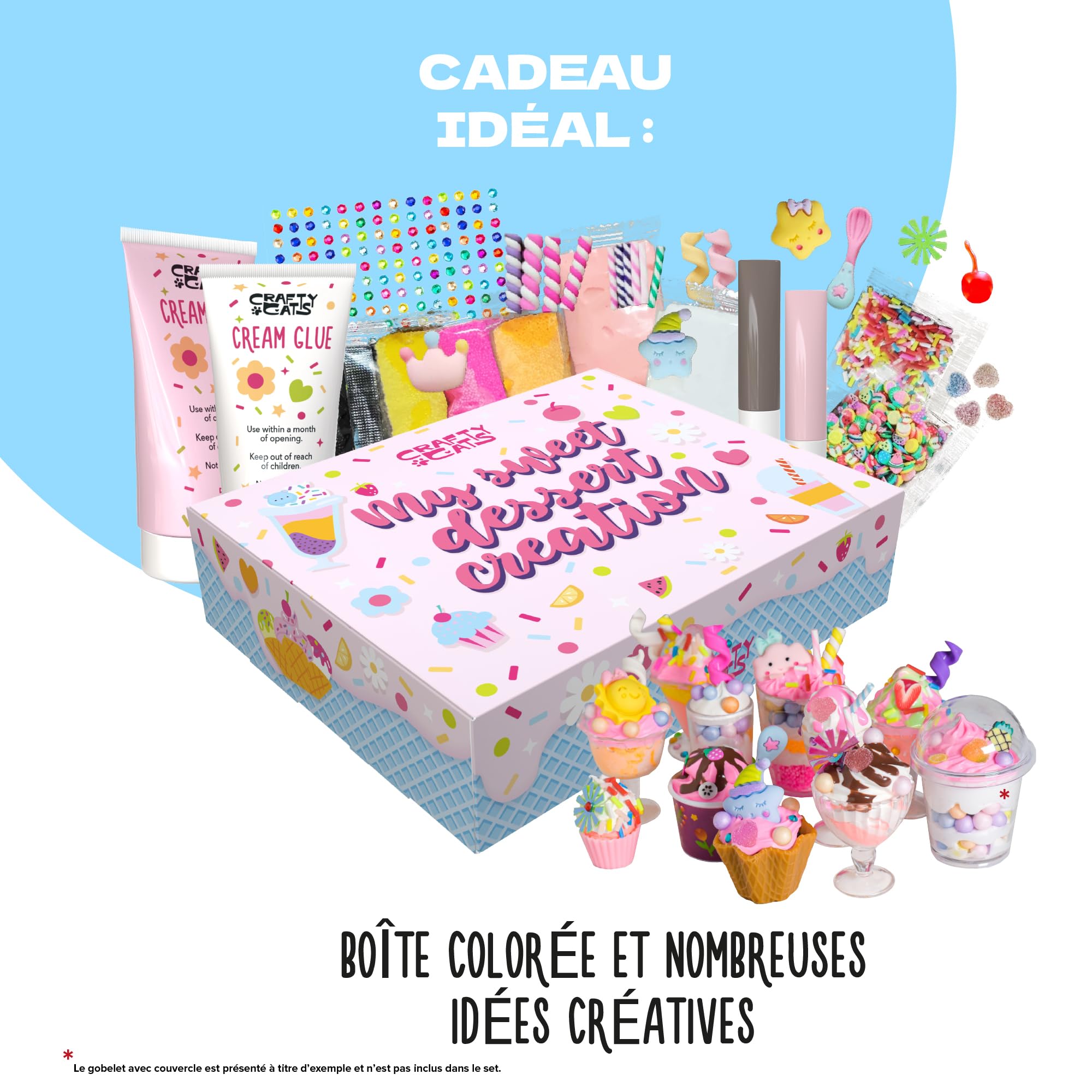 CRAFTY CATS Kit de loisirs créatifs Fête des Desserts – 115 pièces, argile à séchage à l’air, perles, colle crème avec embouts, set créatif DIY pour anniversaires et cadeaux, enfants 6+