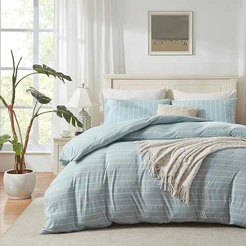 H HOUSEHOLD Juego de funda de edredón de algodón de punto de jersey, funda de edredón de punto suave, tamaño Queen, juego de ropa de cama de 3