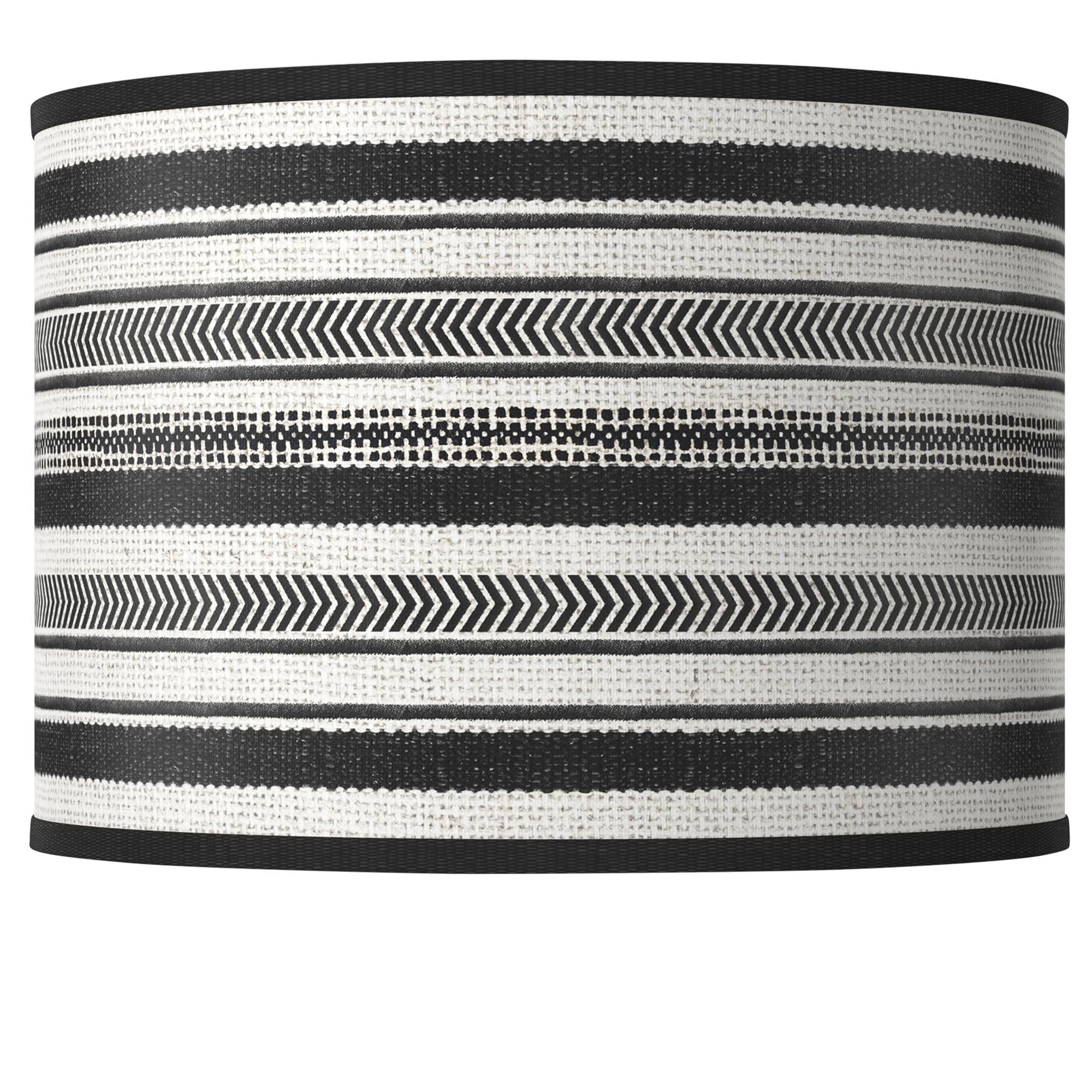 Giclee Drum Print Lamp Shade Stripes Noir Black White Small 12" Top x 12" Bottom x 8.5" High Spider with Replacement Harp and Finial Fitting - Giclee Glow
